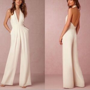 New Jill Stuart x BHLDN Mara 2 / XS Ivory Crepe Halter Wedding Bridal Jumpsuit